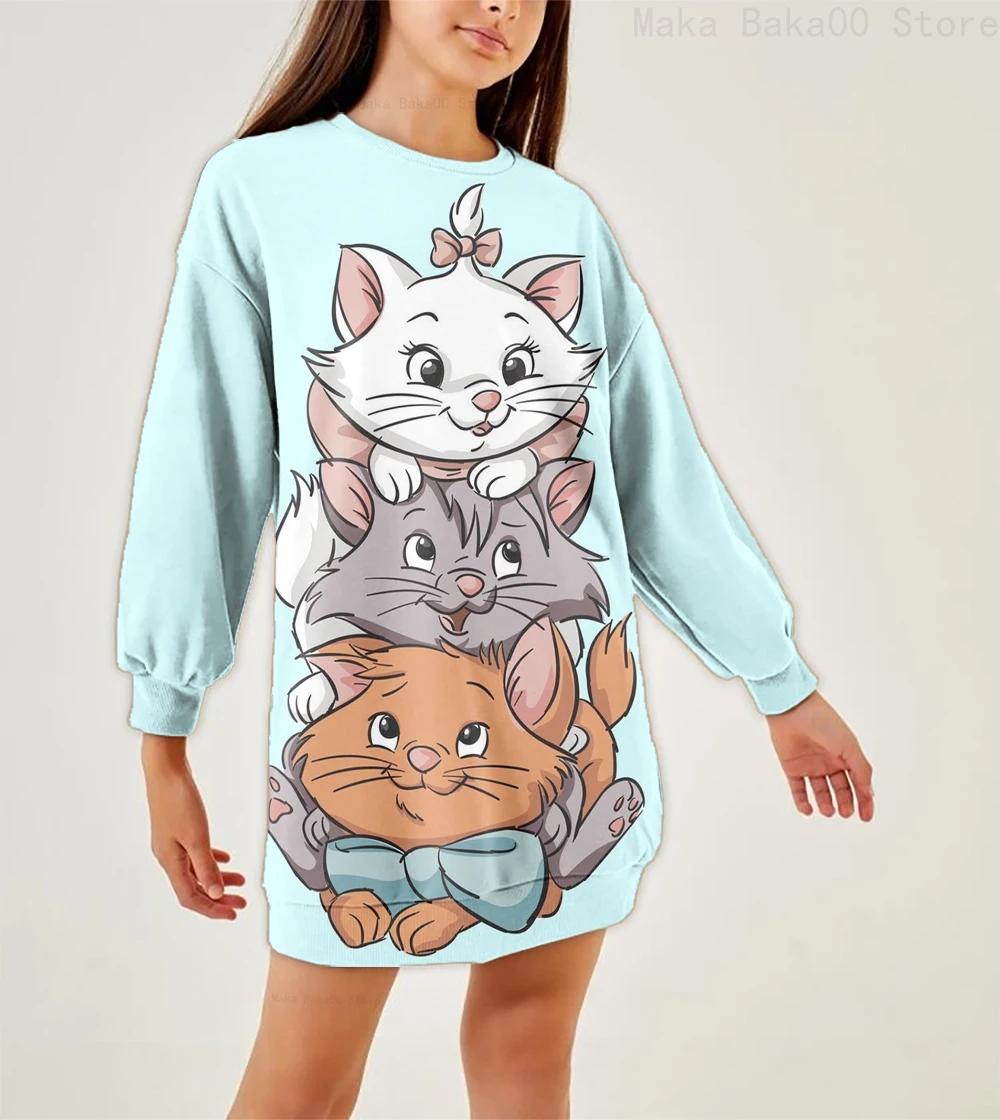 

Длинное платье-свитер с изображением кота, новинка, весенне-осеннее детское платье, повседневная одежда для девочек с рисунком из мультфиль...