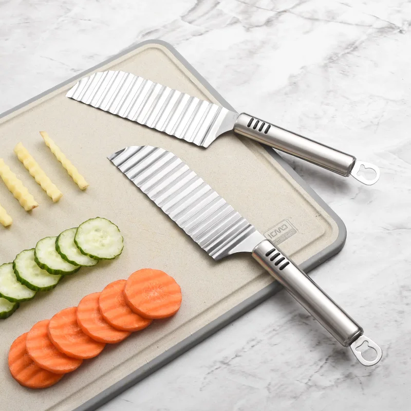 Stainless Steel Potato Chip Slicer Dough Vegetable Fruit Crinkle Wavy Slicer Knife Potato Cutter Chopper French Fry Maker Tools