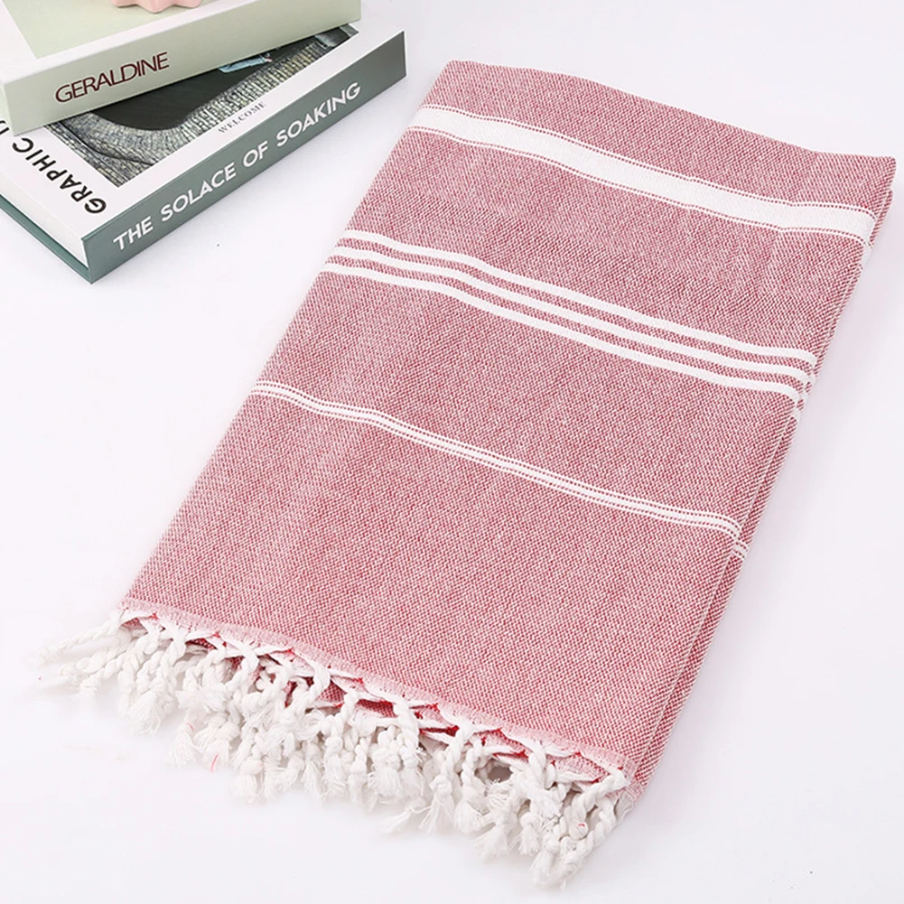 

Women Wash Soft Stripe Beach Towel Home Bath Turkish Style Tassel Design Water Absorbent Cotton Blend Gift Multi Purpose Durable