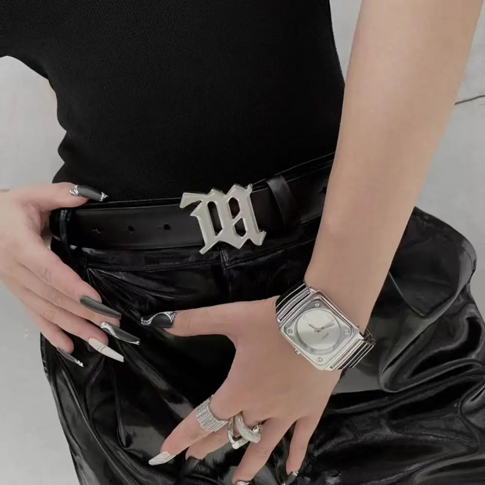 Metal Buckle Jeans Belt Metal Letter Women Female Waistband PU leather Belt Korean Waist Strap Casual Belt Accessories
