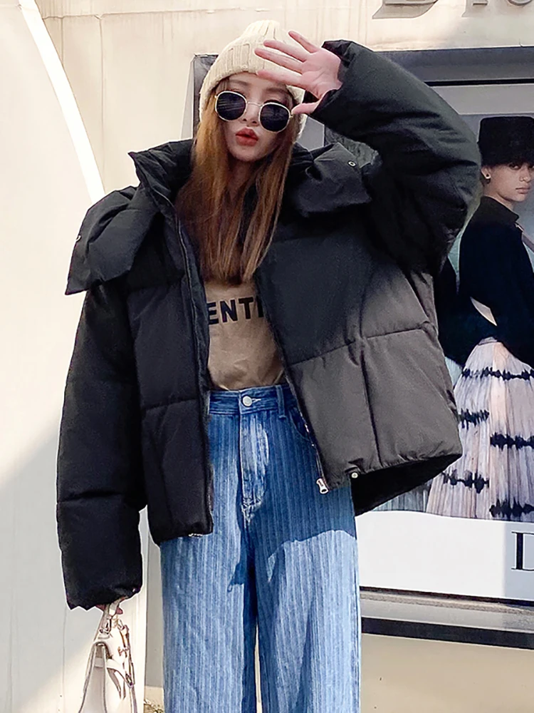 AOSSVIAO 2023 winter new Korean style fluffy hooded bread down jacket women thick loose short jacket Loose Coats Elegant Ladies