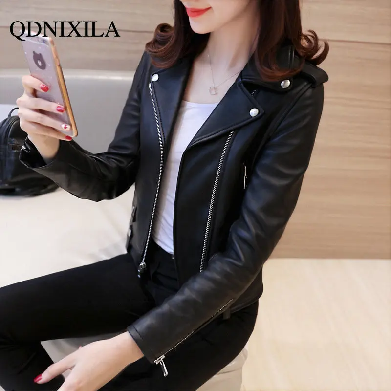 Autumn Winter 2022 New Korean Version of Women's Washed Leather PU Leather Jacket Women Short Slim Jacket Motorcycle Jacket