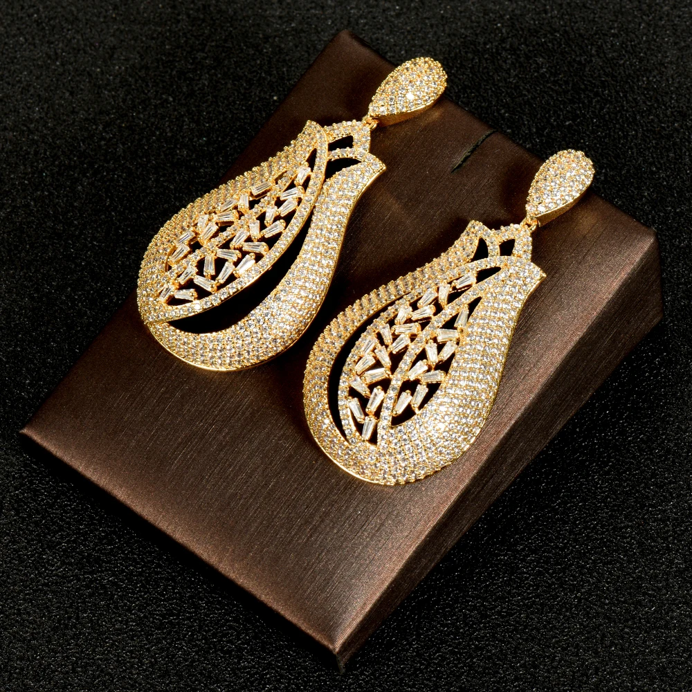 

Fashion Luxury Water Drop CZ Long Dangle Earrings For Women Bridal Wedding Gifts DUBAI Drop Earrings boucle d'oreille femm E-998