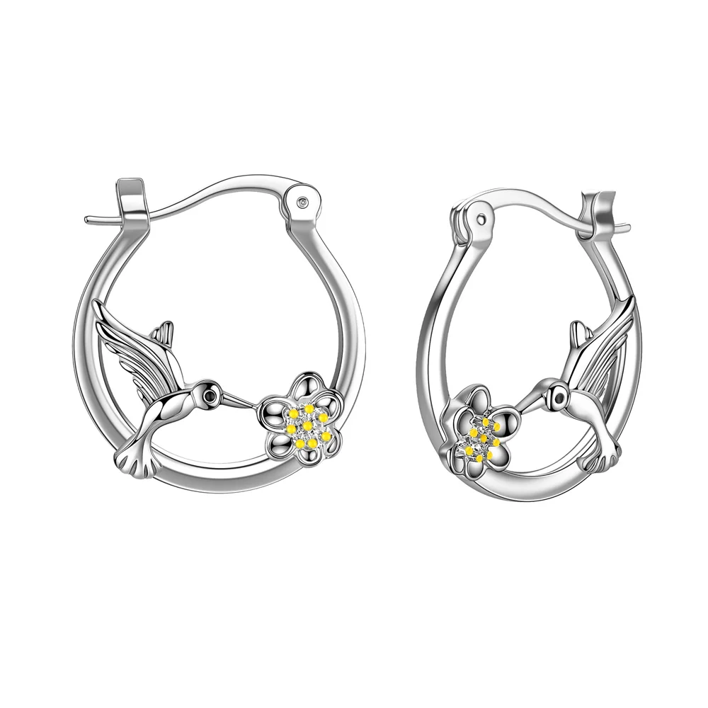 

Hummingbird Hoop Earring Exquisite Luxurious True Silver-Plated Metal Animal Eardrop for Woman Girl Jewelry Accessory