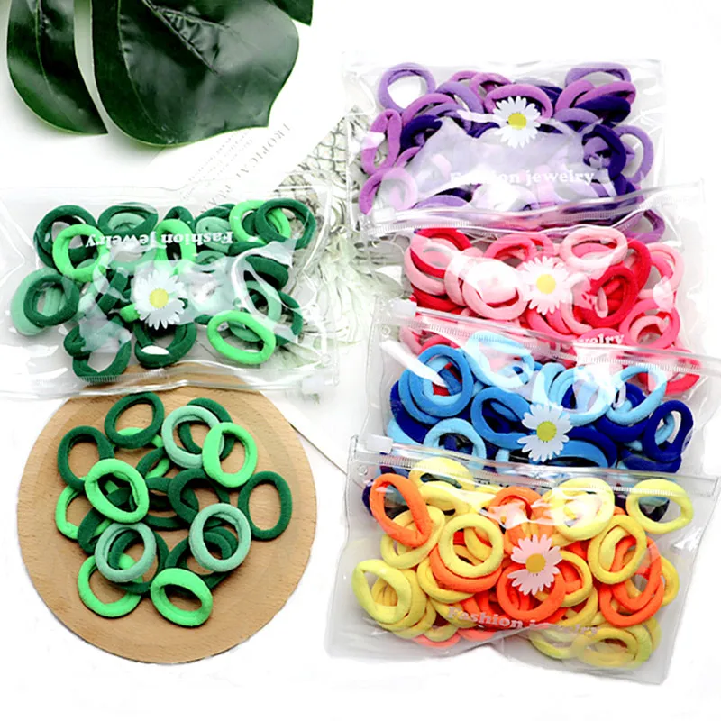 

50pcs Towel Ring Korean Version of Children's Candy Color Elastic Hair Ring Simple Hair Rope Baby Towel Ring Small Daisy Bag