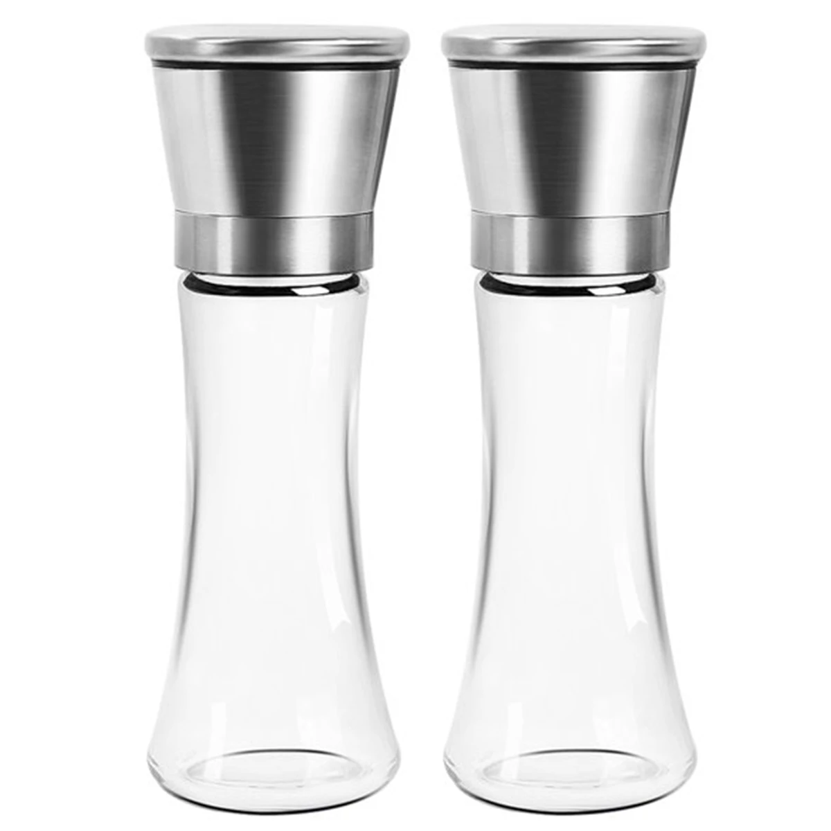 

2 Pcs Salt and Pepper Grinder Set Brushed Stainless Steel Manual Pepper Mill Refillable Shakers with Adjustable Ceramic Rotor Gl