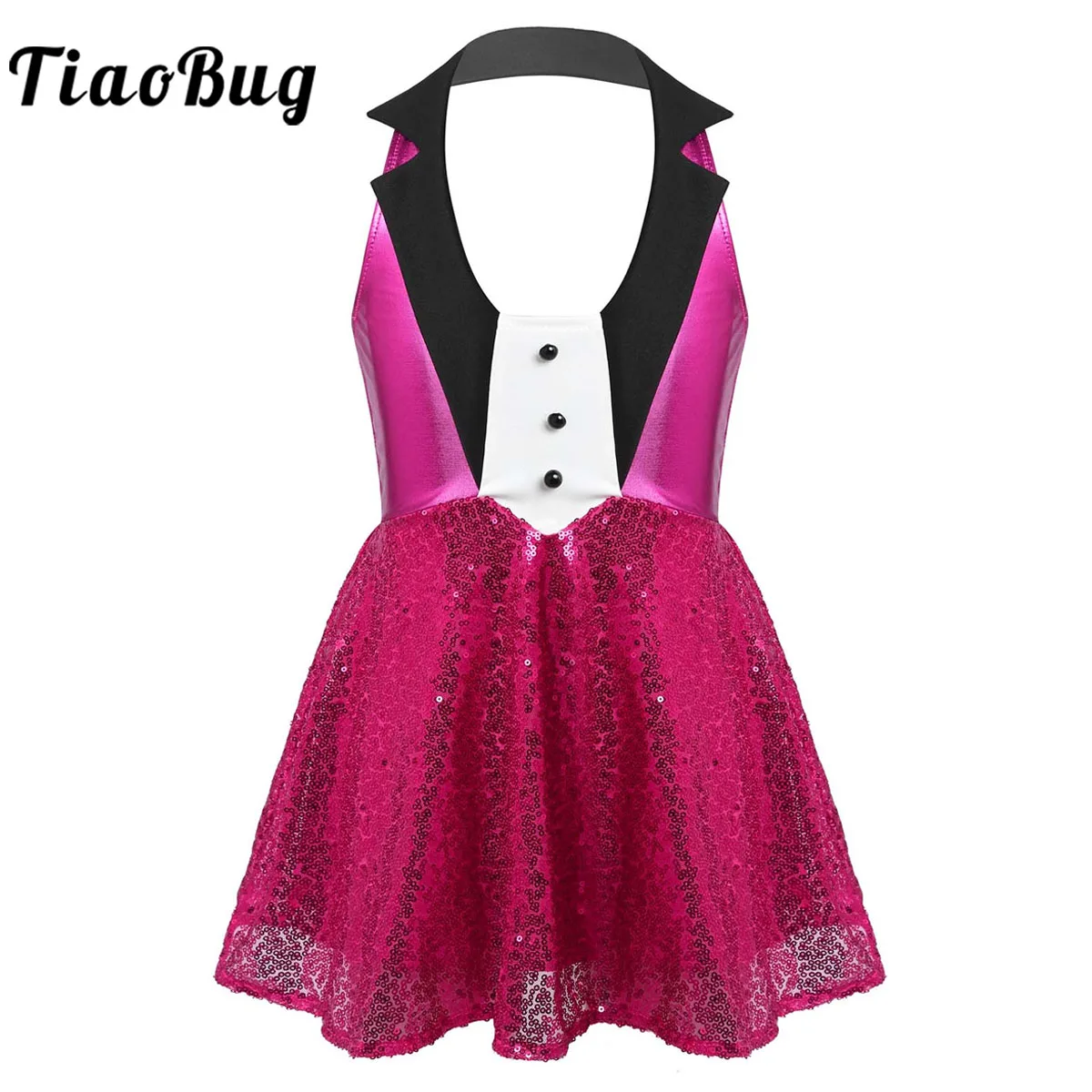 

Sequins Jazz Dance Costumes Kids Girls Halter Lapel Ballet Gymnastics Dance Dress Stage Performance Modern Dancing Clothes