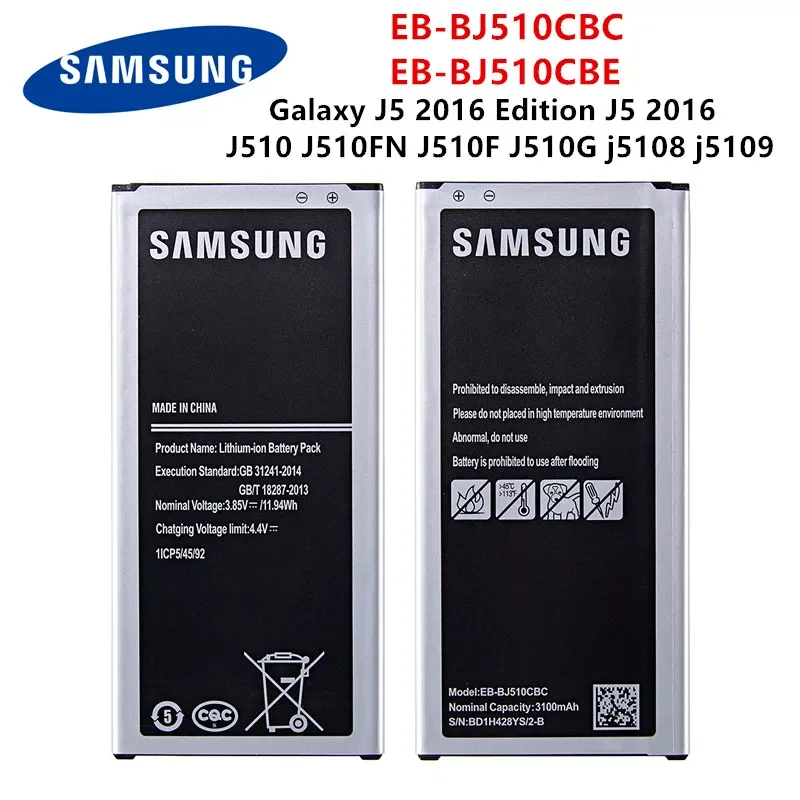 

Orginal EB-BJ510CBC EB-BJ510CBE 3100mAh Battery For Samsung Galaxy J5 2016 Edition J5 2016 J510 J510FN J510F j5108 j5109