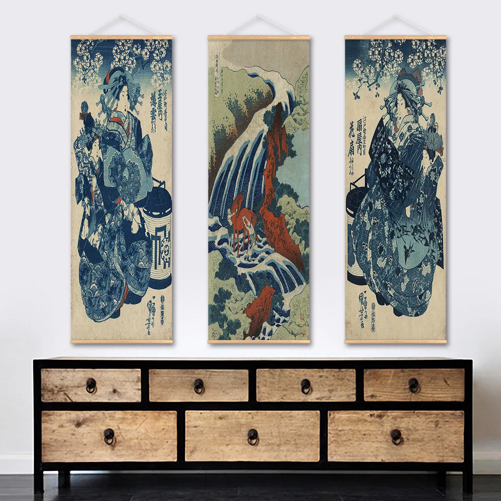 

Japan Style Scroll Wall Paintings Ukiyoe Living Room Bedroom Decor Aesthetic Wall Art Hanging Tapestry Home Decoration Poster