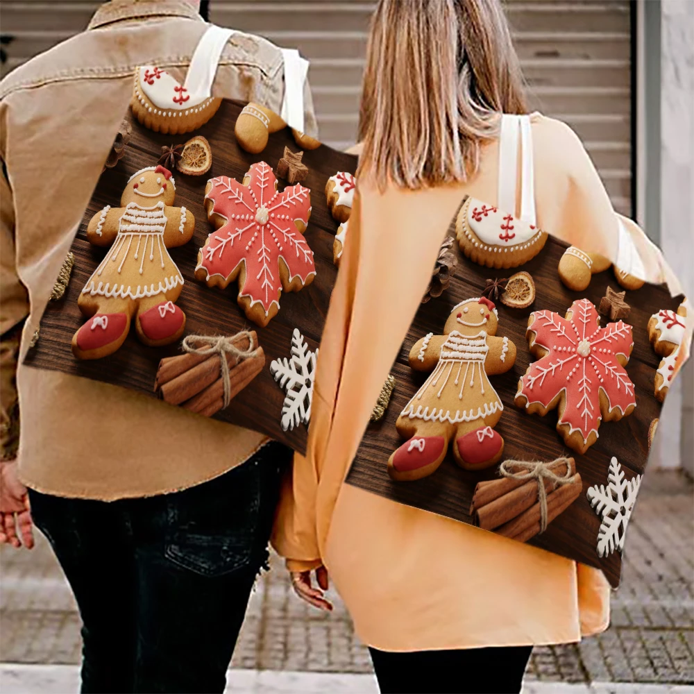 

Сумка для покупок с принтом снежинок имбиря, многоразовая вместительная Рождественская дорожная Сумочка на плечо для хранения