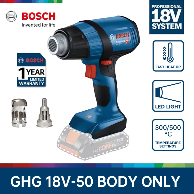 

Bosch Cordless Heat Gun Rechargeable 18V Professional High Power Welding Thermal Blower Welder Bake Gun For Car Film GHG 18V-50