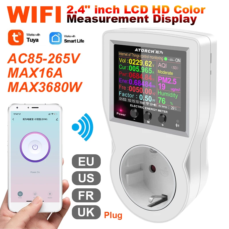 Digital Wattmeter 220v ac Medidor de Energia Elétrica Consumo Medidor de Energia da ue Plugue de Energia Quilowatt Wattage Medidor de Eletricidade wi fi