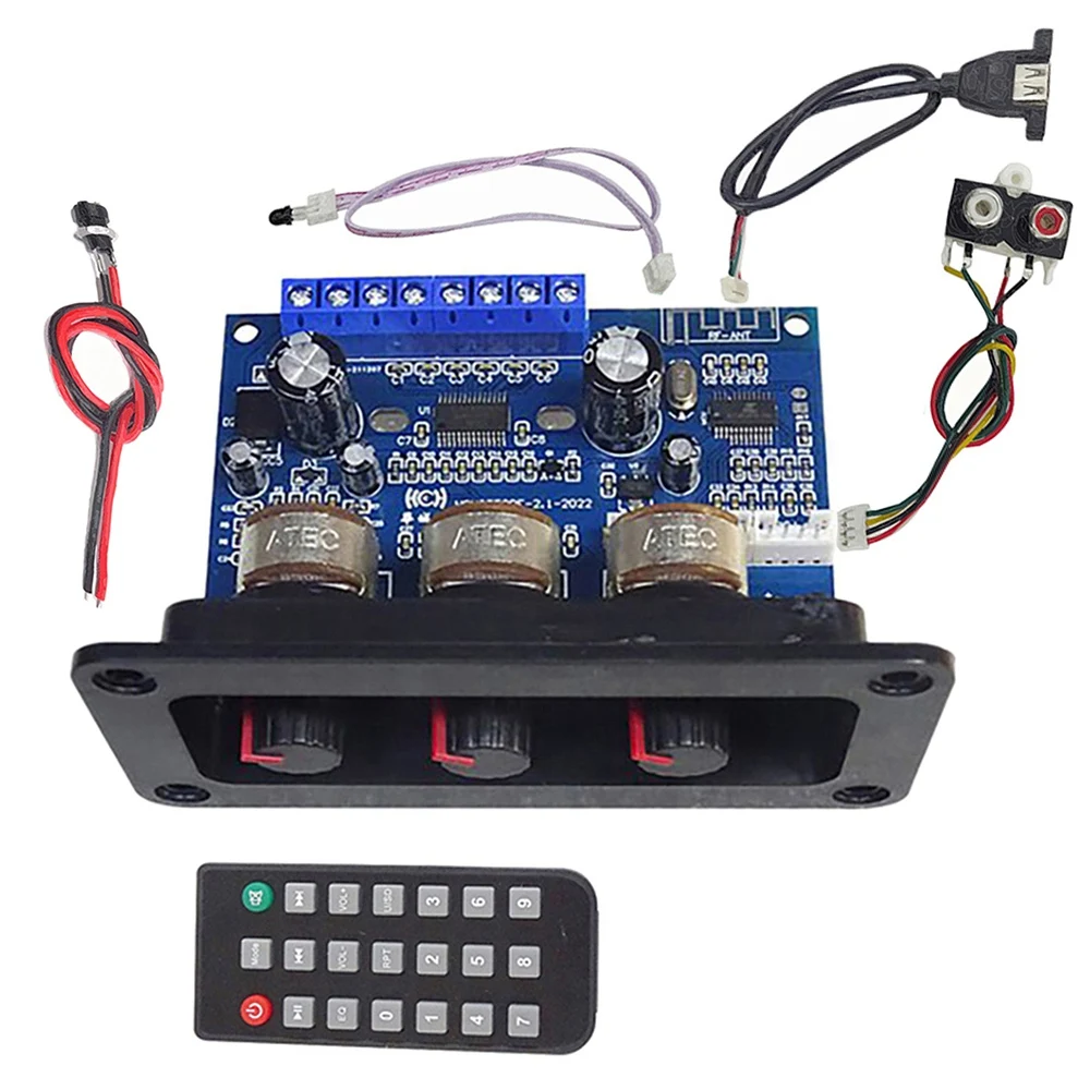 

2.1 Channel Bluetooth Amplifier Board with DC Female+AUX Cable+USB Cable+Remote Control 2X25W+50W Subwoofer Amplifier