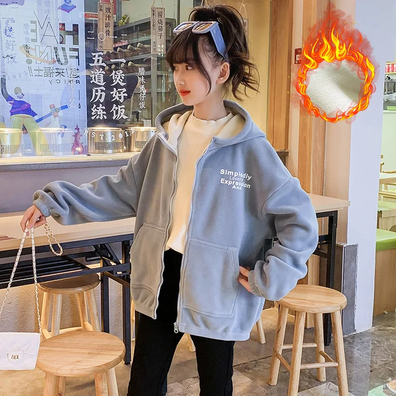 ZOETOP 2024 зимняя школьная одежда для девочек детская бархатная куртка на молнии с