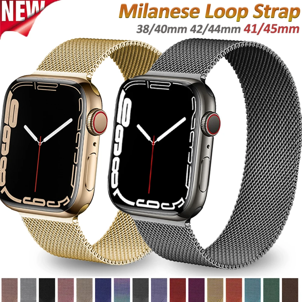 

Milanese Metal Strap For Apple Watch Gold Band 44 40mm Magnetic Stainless Steel Bracelet For iWatch 3 456 se 7 41 45mm 38mm 42mm