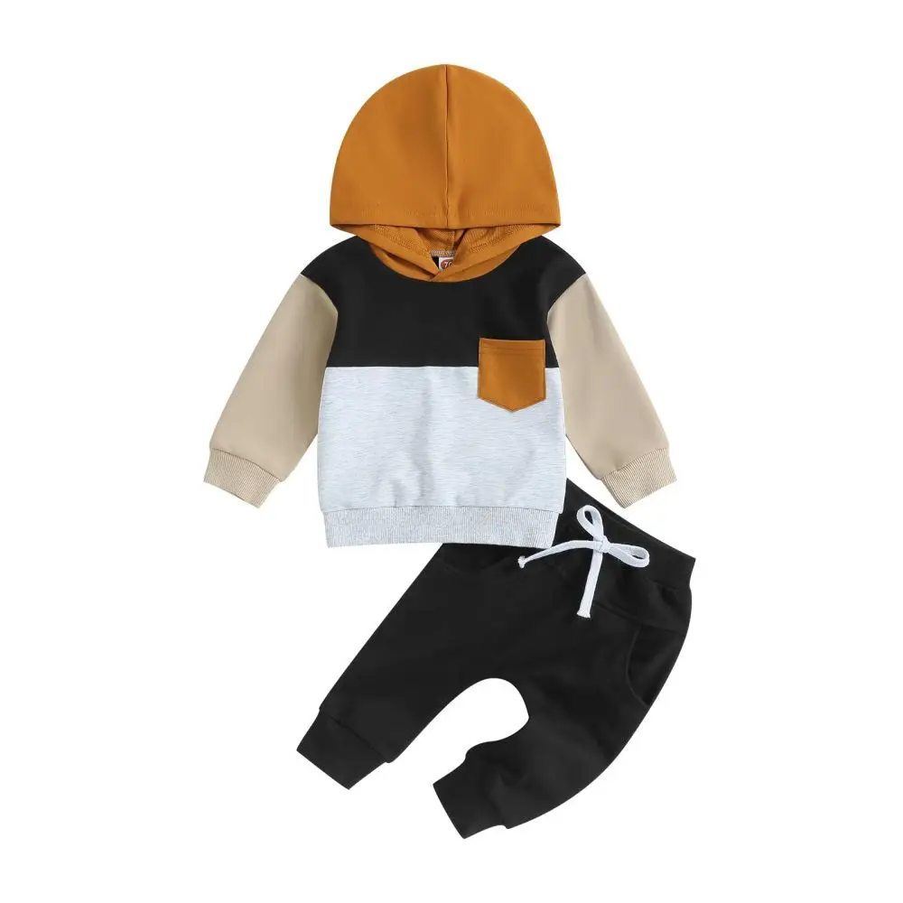 

2023 Toddler Baby Boy Clothes Set 3 6 9 12 18 Months 2T 3T Color Block Hoodie Pants Fall Winter Outfit Clothing