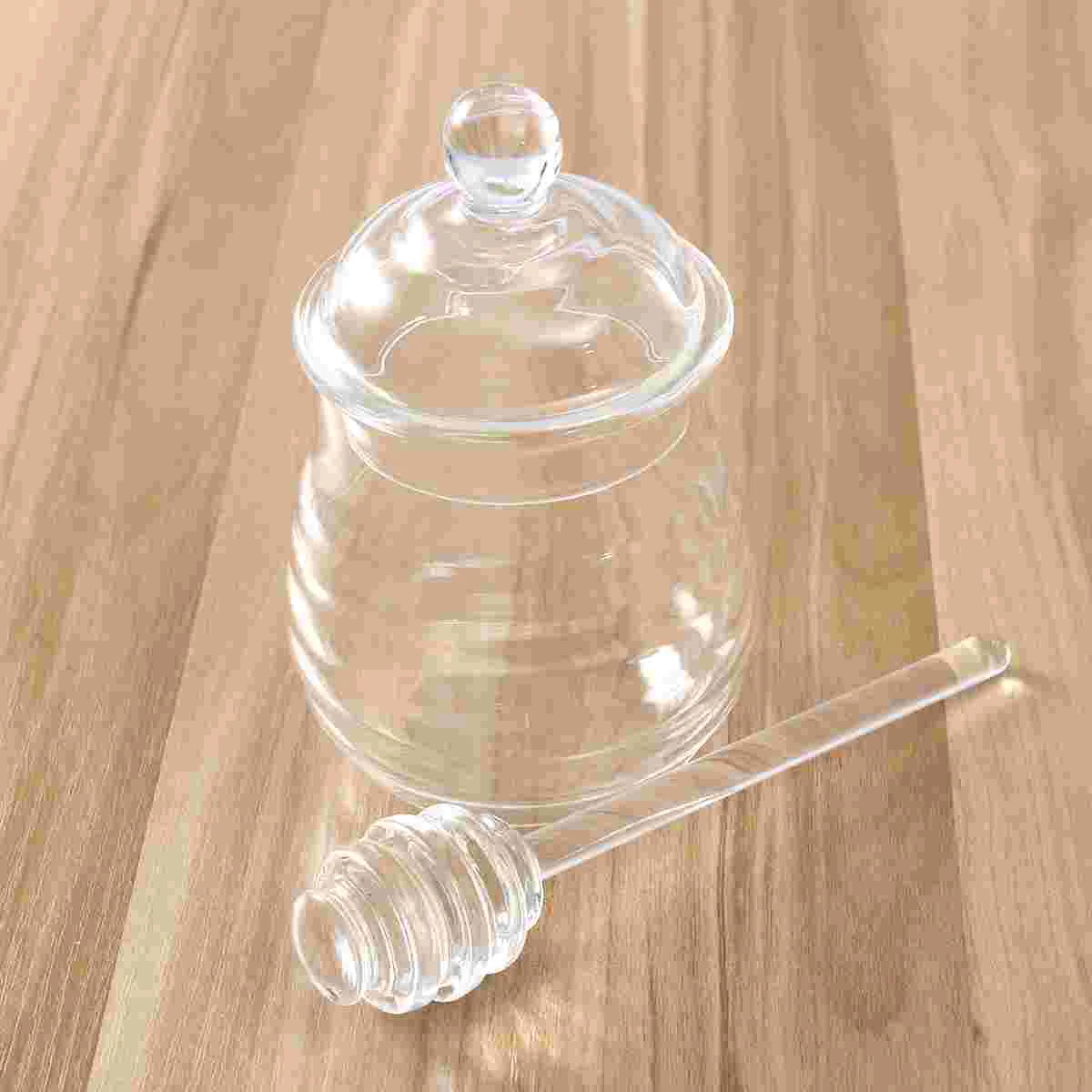 

Honey Pot Jar Dipper Jars Syrup Clear Jam Dispenser Set Bottle Container Containers Storage Lid Bottles Beehive Crystal Lids