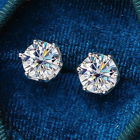 Серьги-гвоздики OEVAS Муассанит 0,5/1/2 карата серебряные