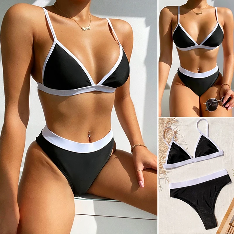 

Women's Split Swimsuit Outer Single Swimsuit Stitching Suit Black