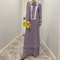 abayas for women 2022 new spring summer sequin dress solid color ribbon collar women loose dress femme musulmane vestidos