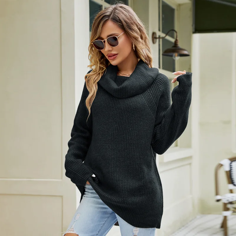 

2023 elegant casual,Medium and long sweater Women's autumn and winter loose lazy sweater Versatile solid color lapel pullover sw