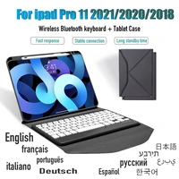 for ipad pro 11 2021 2020 2018 tablet case with detachable wireless bluetooth keyboard pen tray triangle back transparent shell