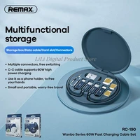 remax rc 190 60w protable fast charging cable multi function data cable mobile phone holder storage box with retrieve card pin