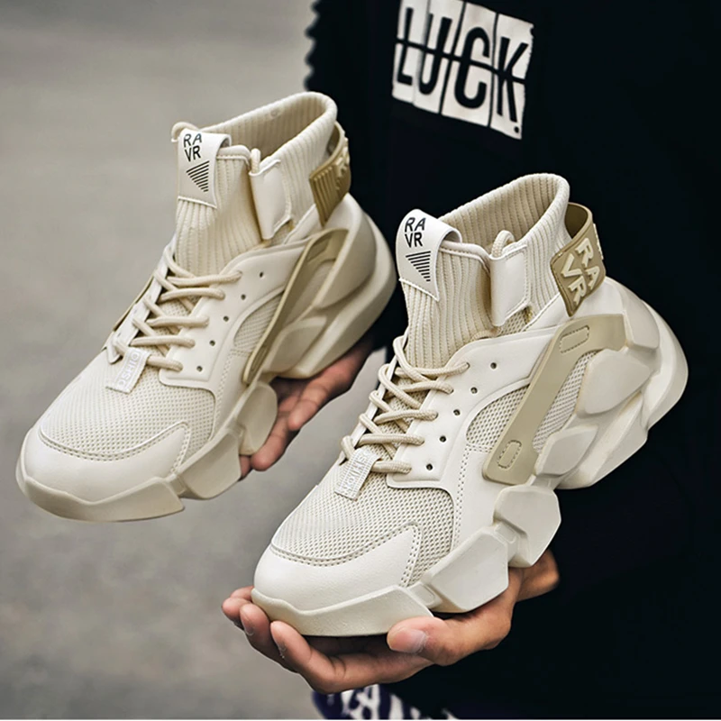 2022 Autumn New High-top Men's Sneaker Chunky Beige Sport Shoes Heighten Fashion Casual Plus Size Zapatillas Damping Tennis Shoe