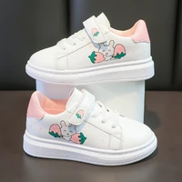 girls sneakers 2022 korean spring new white shoes breathable pu childrens fashion rabbit strawberry print student flat shoes
