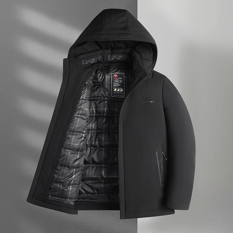 Winter Men Thermal Hooded Puffer Parkas Navy Blue Black Thicken Warm Basic Coats Male Plain Lining Hood Detachable Overcoat 2022