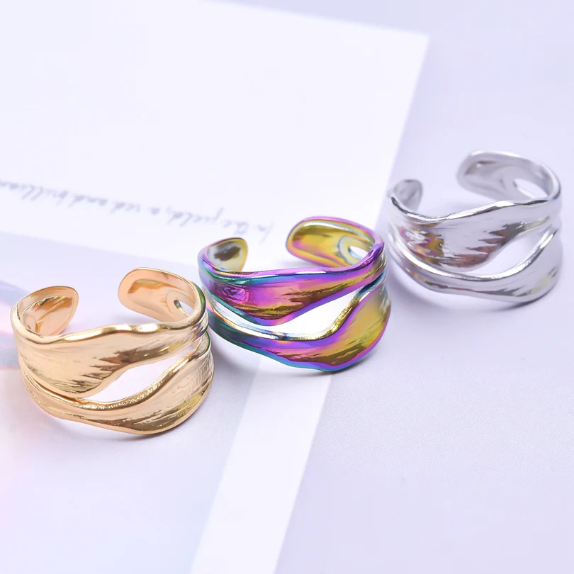 

Minimalist Sterling Silver Wide Rings for Women Gold Creative Irregular Geometric Birthday Party Jewelry Gifts Size Adjustale