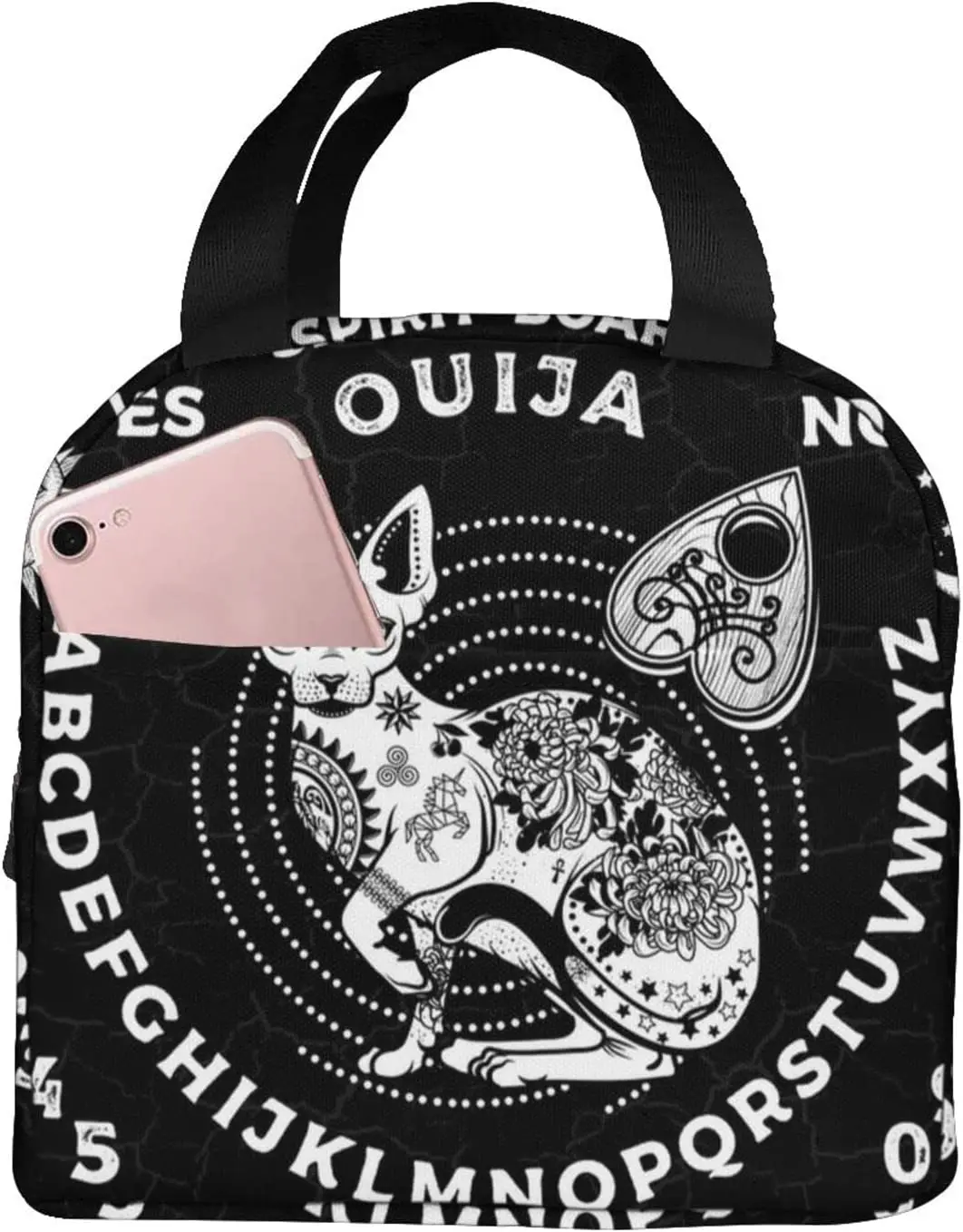 

Leakproof Thermal Reusable Lunch Box Vintage Skull Dangerous Magical Game Magic Ouija Board Sun Moon Cat Black Lunch Box