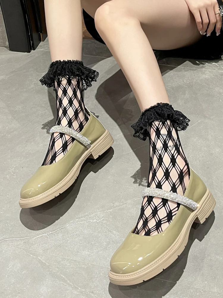 

Mary Janes Women Dress PU Leather Shoes Summer Autumn New Low Heels Shoes 2022 Fad Brand Women Casual Crystal Lolita Sandals