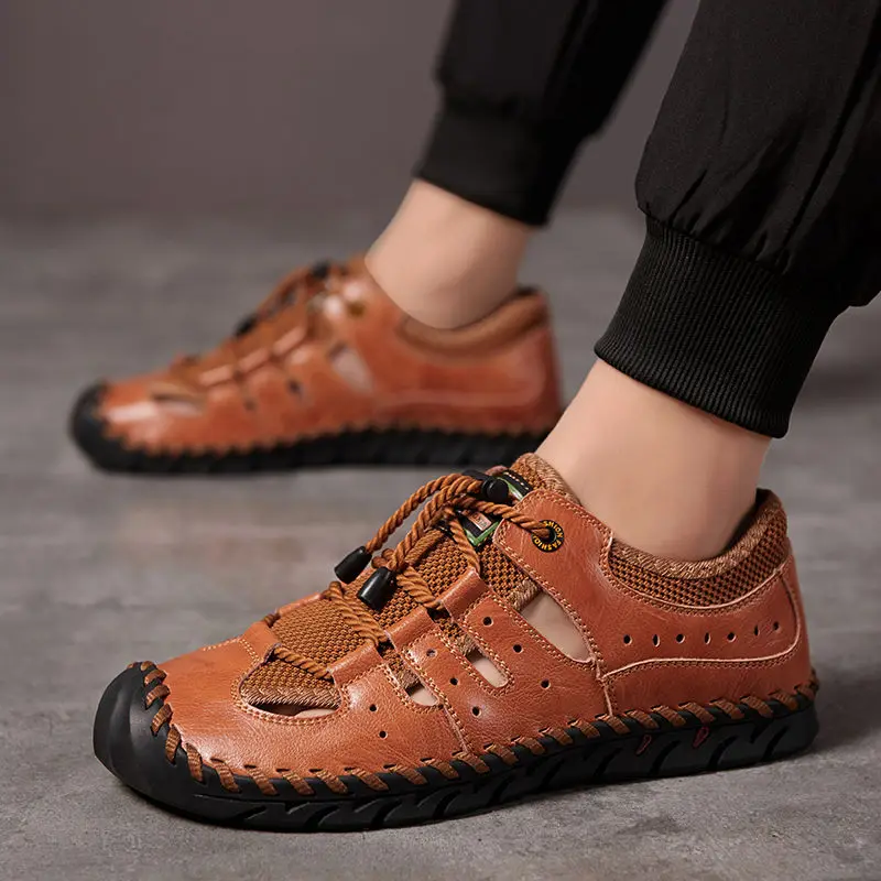 Summer Men Sandals Size 38-48 Big Size Leather Men's Casual Shoes Soft Beach Shoes Outdoor Slippers Comfortable Men Shoes