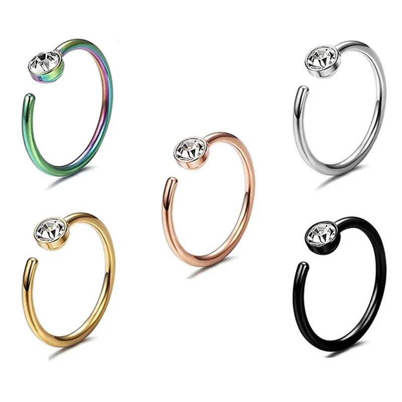 Кольцо из нержавеющей стали с фианитом женское ювелирное украшение для пирсинга