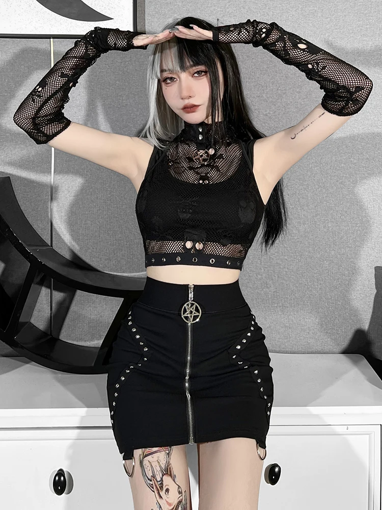 Женские кружевные перчатки InsGoth в готическом стиле Y2k черные винтажные базовые