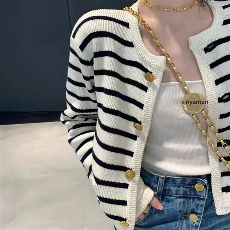 

Vintage Fashion O-neck Striped Knitted Cardigan 2023 Autumn New Loose Sweaters Mujer Y2k Grunge Long Sleeve Tops Women