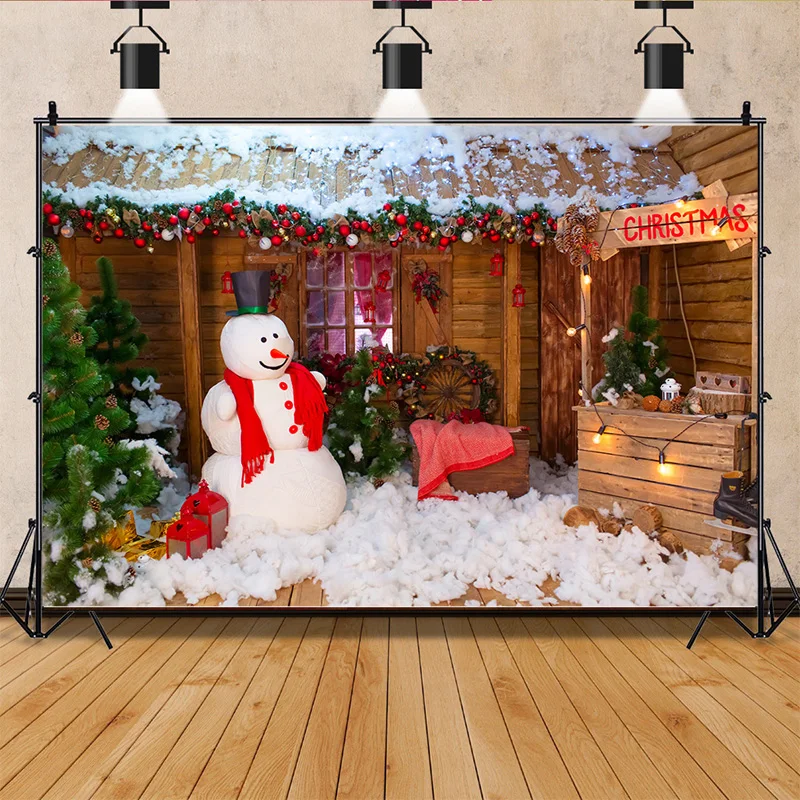 

SHENGYONGBAO Christmas Tree Window Candy Photography Backdrop Wooden Doors Snowman Cinema Pine New Year Background Prop MJ-01