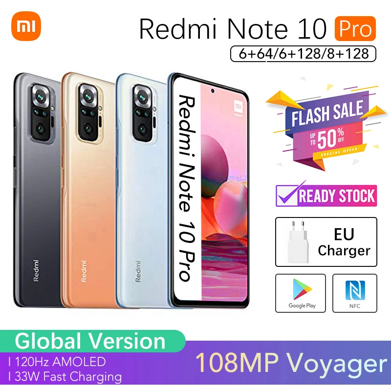 

Xiaomi Redmi Note 10 Pro Global Version 6GB RAM 64GB/128GB ROM Smartphone 108MP Camera Snapdragon 732G 120Hz AMOLED Display NFC