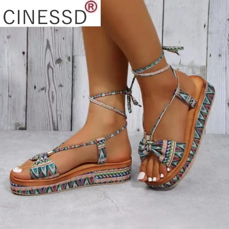 

Women's Sandals Platform Ladies Shoes Ankle Strap Gladiator Rome Female Sandal Lace-up Ethnic Retro Woman Sandals 2022 Summer