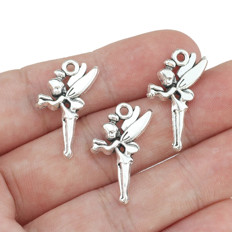 

15 Pieces 14x25mm Antique Silver Color Elf Girl Charms Fairy For Earring DIY Jewelry Making