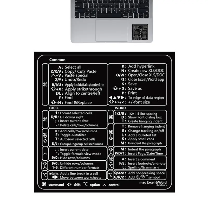 

Наклейка для ноутбука Word/Excel, быстрая Справочная инструкция, клавиатура, ярлык без грязи, совместима с 13-16 дюймовым Air/Pro