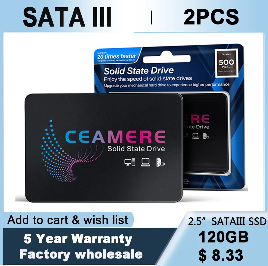 CeaMere Sata Ssd 2 шт. 120 ГБ 5 SSD 128 240 256 Гб жесткий диск 480гб 512гб HDD внутренний с бесплатным