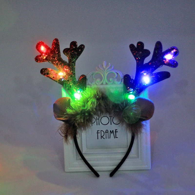 LED Christmas Antler Headband Reindeer Light Up Headband Luminous Flush Hair Hoop Children Party Costume Cute Xmas Decoration