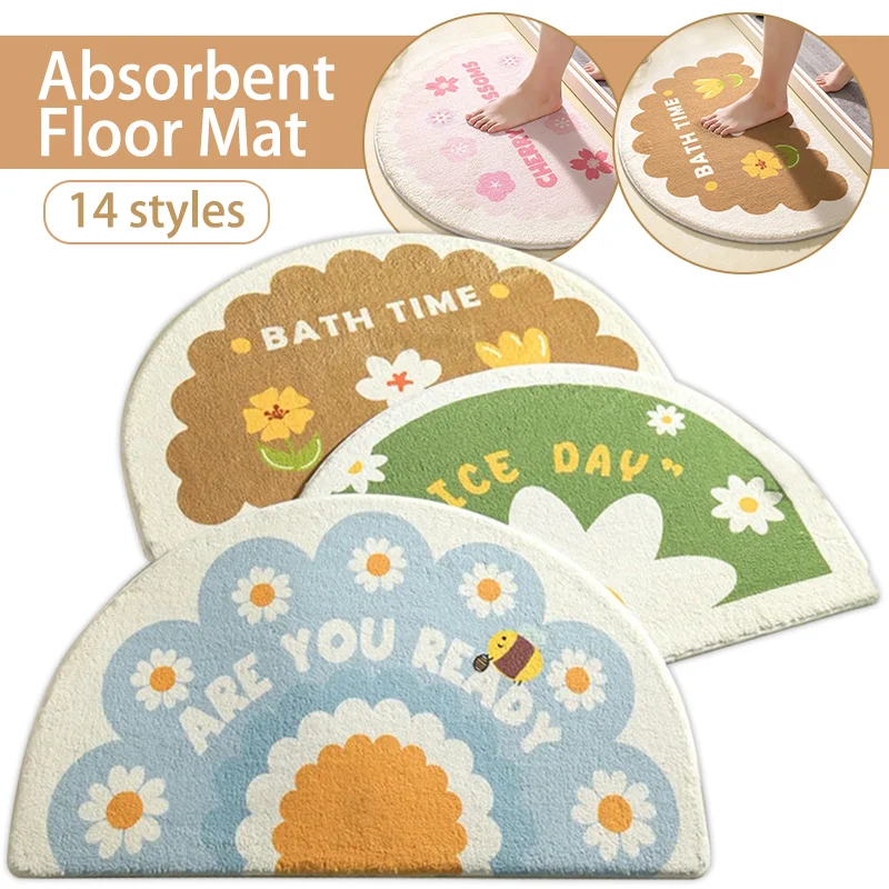 

Semicircle Welcome Entrance Door Mats Floral Print Bedroom Bath Non-Slip Mat Kitchen Floor Stair Hallway Living Room Rug Carpet