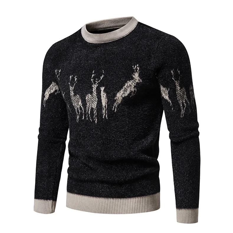 2023 New Streetwear Men's Winter Warm Cotton O Neck Pullover Jumper