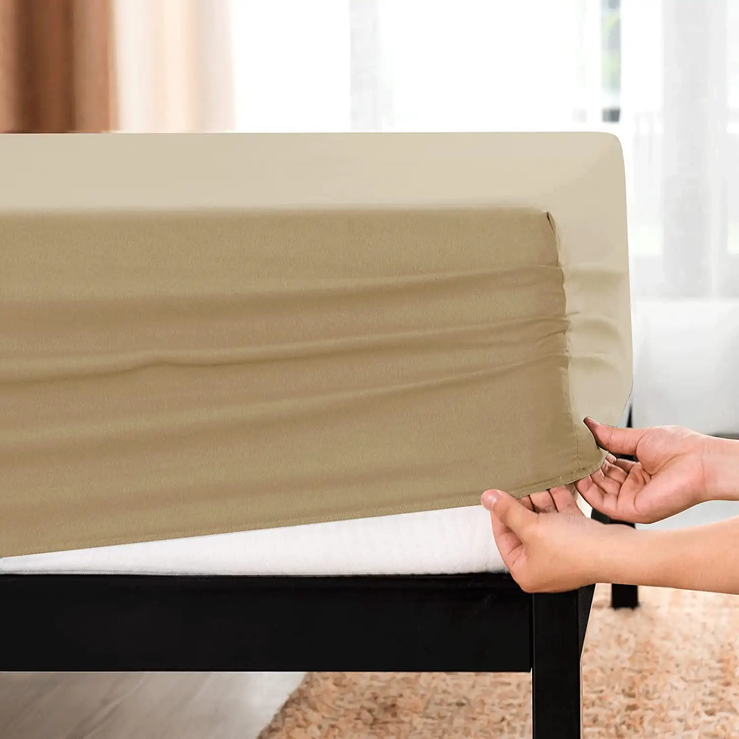 

Bedding Fitted Sheet Stain Resistant Soft Brushed Microfiber Single 1 Fitted Sheet for Mattress (Full Khaki)