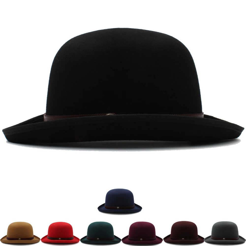 

Men Women Wool Blend Oval Top Bowler Hats Woolen Fedora Caps Trilby Classical Derby Sunhat Adjustable UK M-L US 7 1/8-7 3/8