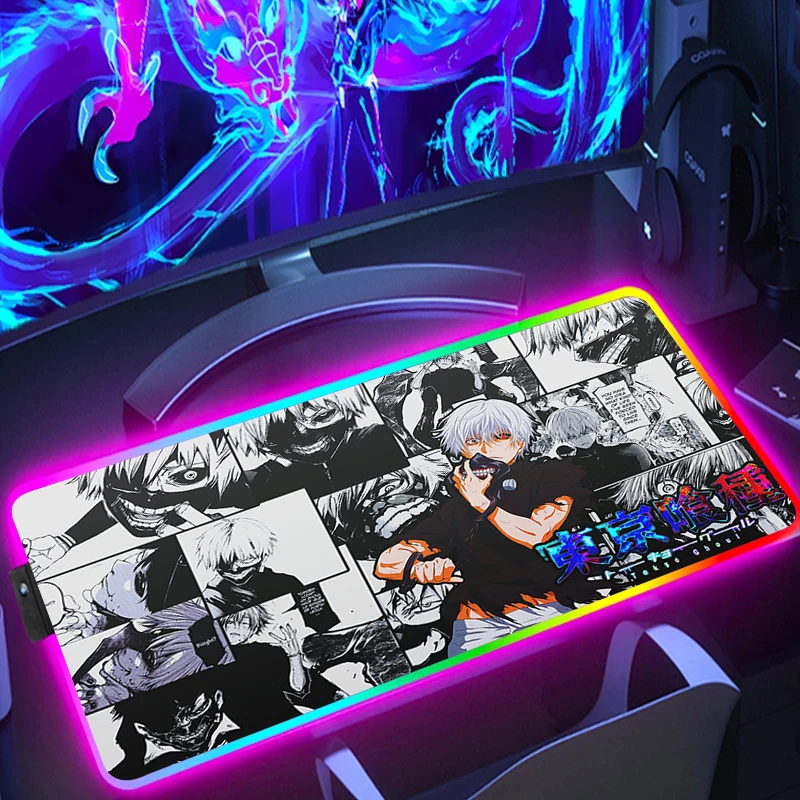 

Backlight Mouse Pad RGB Pc Accessories Tokyo Ghoul Desk Mat Deskmat Gamer Keyboard Mousepad Xxl Large Anime Gaming Extended Mats