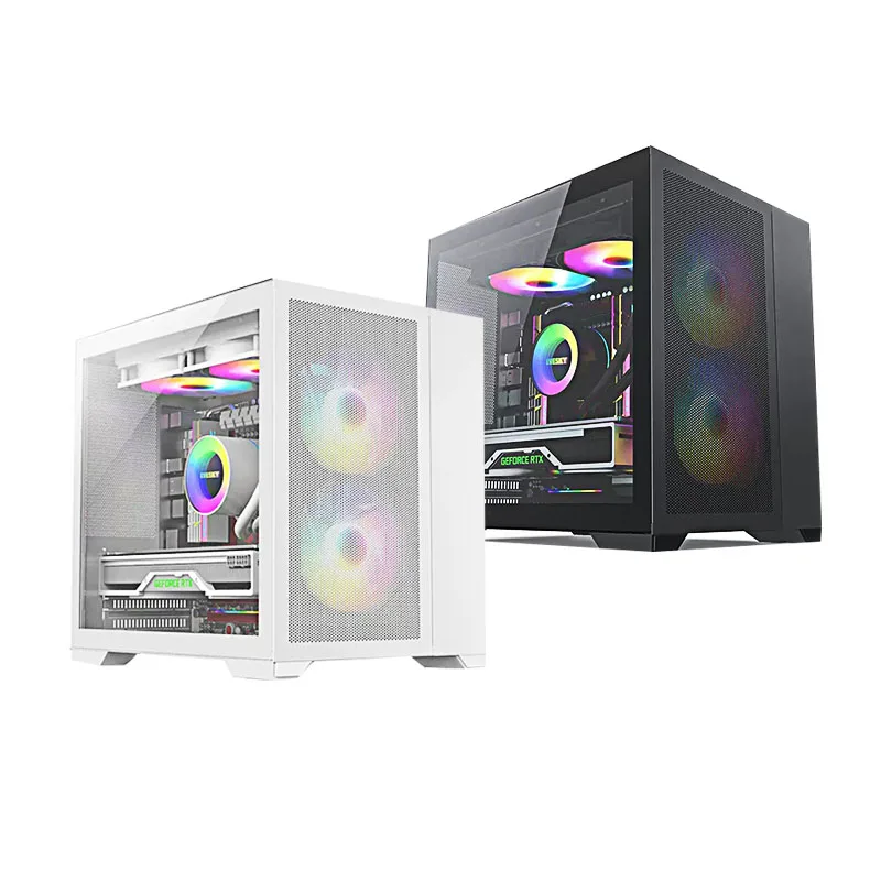 

Мини-компьютер с батарейным блоком управления, настольный компьютер MATX 240, игровой шкаф с водяным охлаждением, шасси ITX, белое/черное закаленное стекло, боковой панорамный